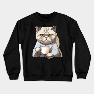 British Shorthair Cat Drinking Coffee Crewneck Sweatshirt